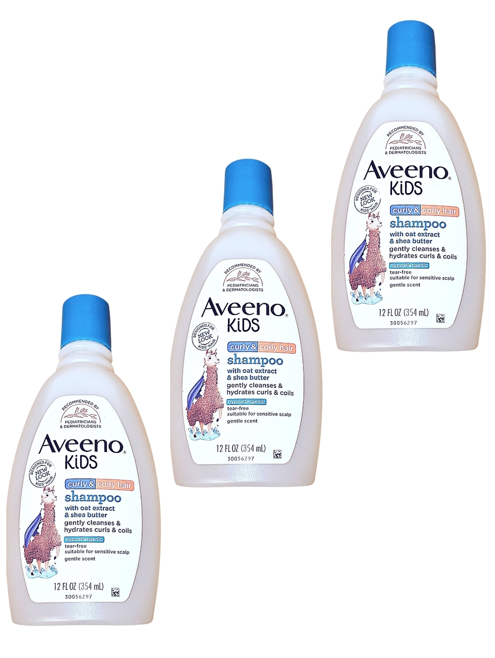 Three Aveeno Kids Tear Free Hypoallergenic Curly and Coily Hair Shampoo 12oz NEW